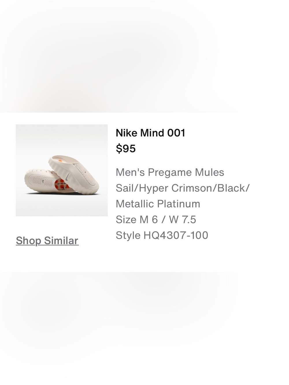 New In Box Nike Mens Pregame Mules in Sail with Hyper Crimson Accents